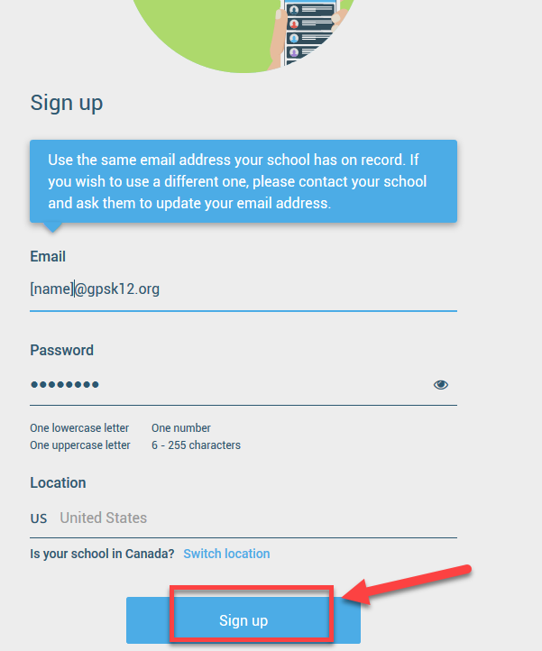 Enter gpsk12.org email address and a password